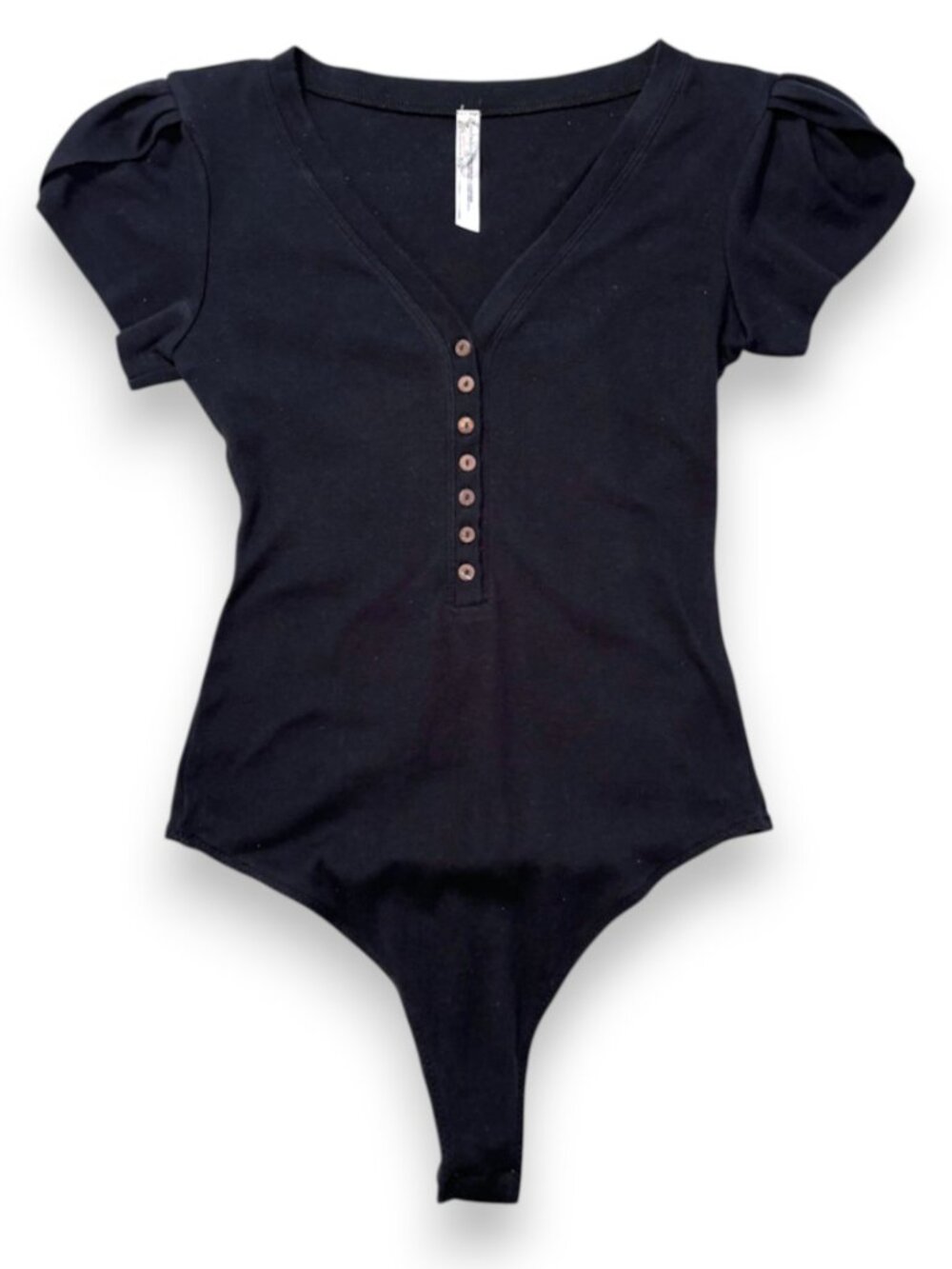Free People Black Mia Button Front Bodysuit Puff Sleeve Intimately Henley XS